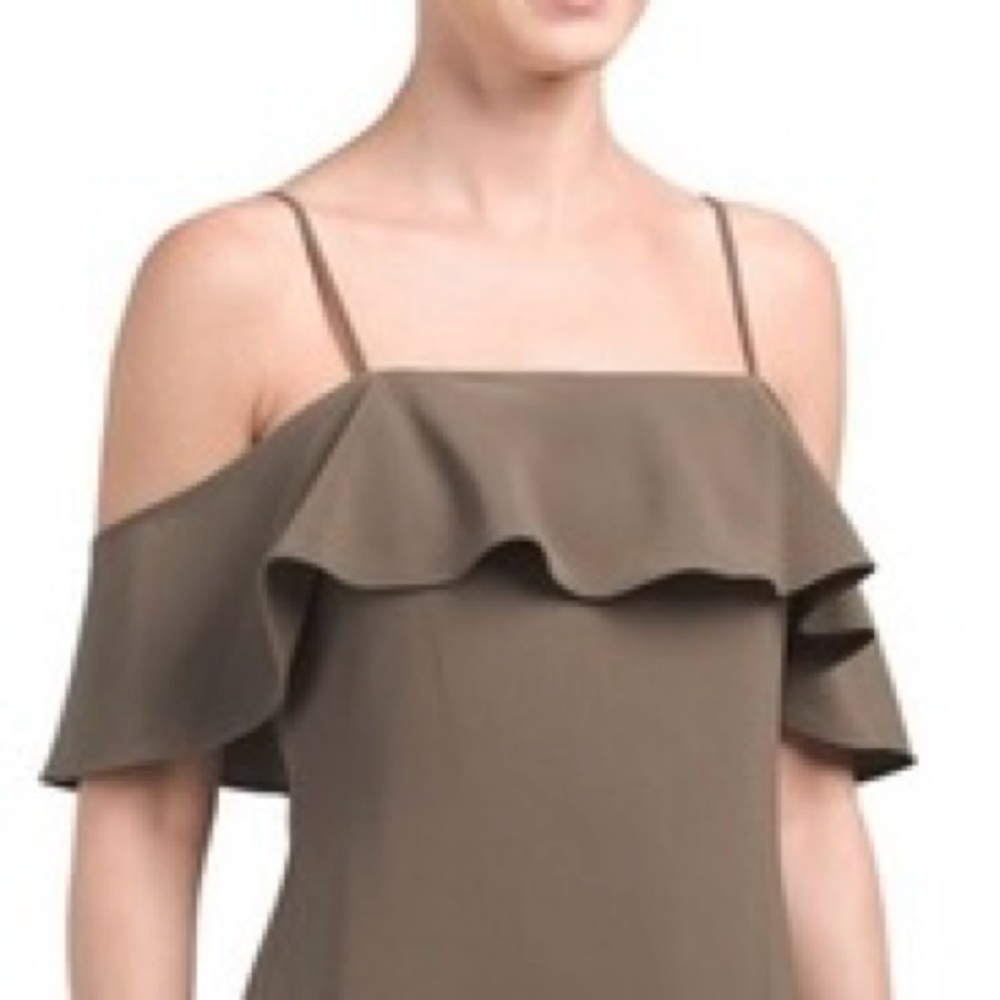 Theory Ayleen Juniper Maxyne crepe off-the-shoulder ruffle top